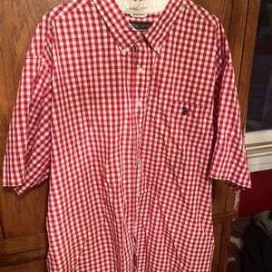 4XL Men's Polo Red Checkered Short Sleeve Button Down Shirt
